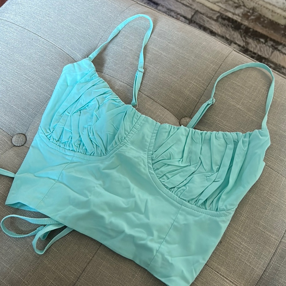Romwe Blue Corset Tie Up Crop
